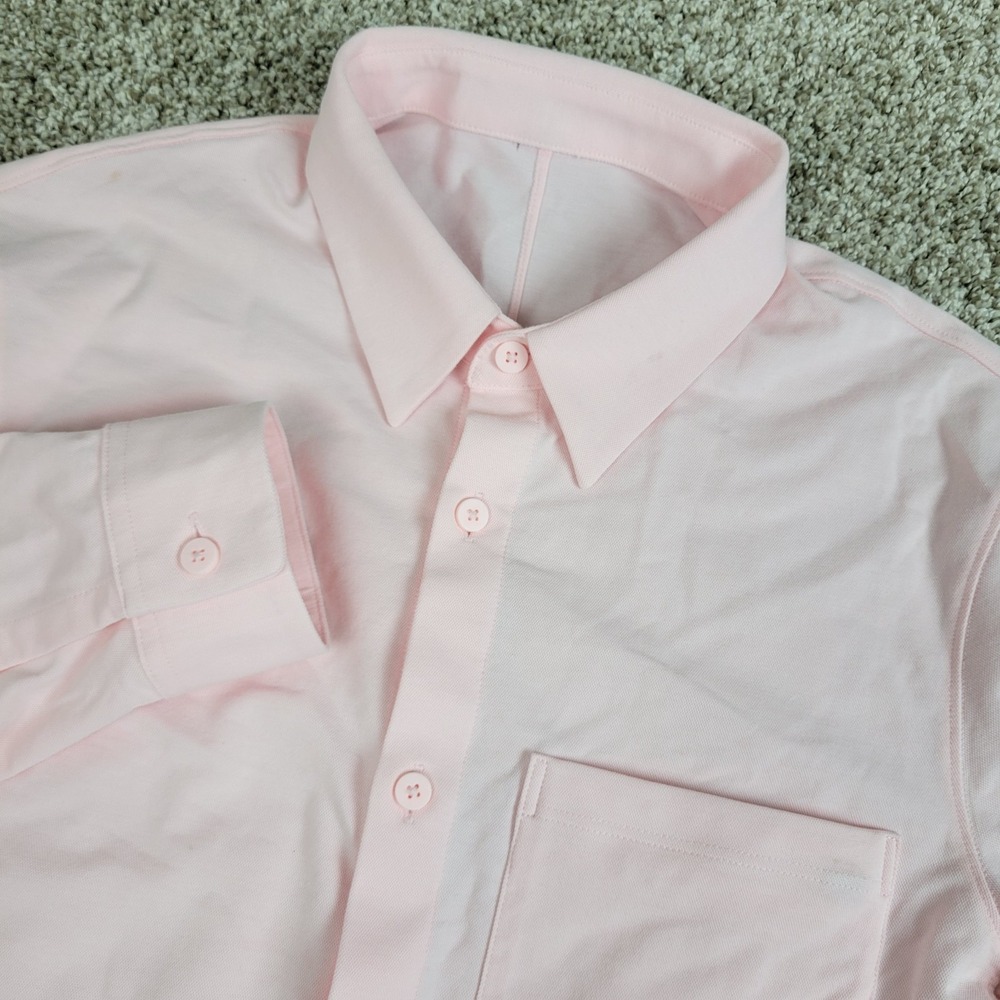 Lululemon Mens Medium Solid Pink Performance Stretch Button Up Long Sleeve
